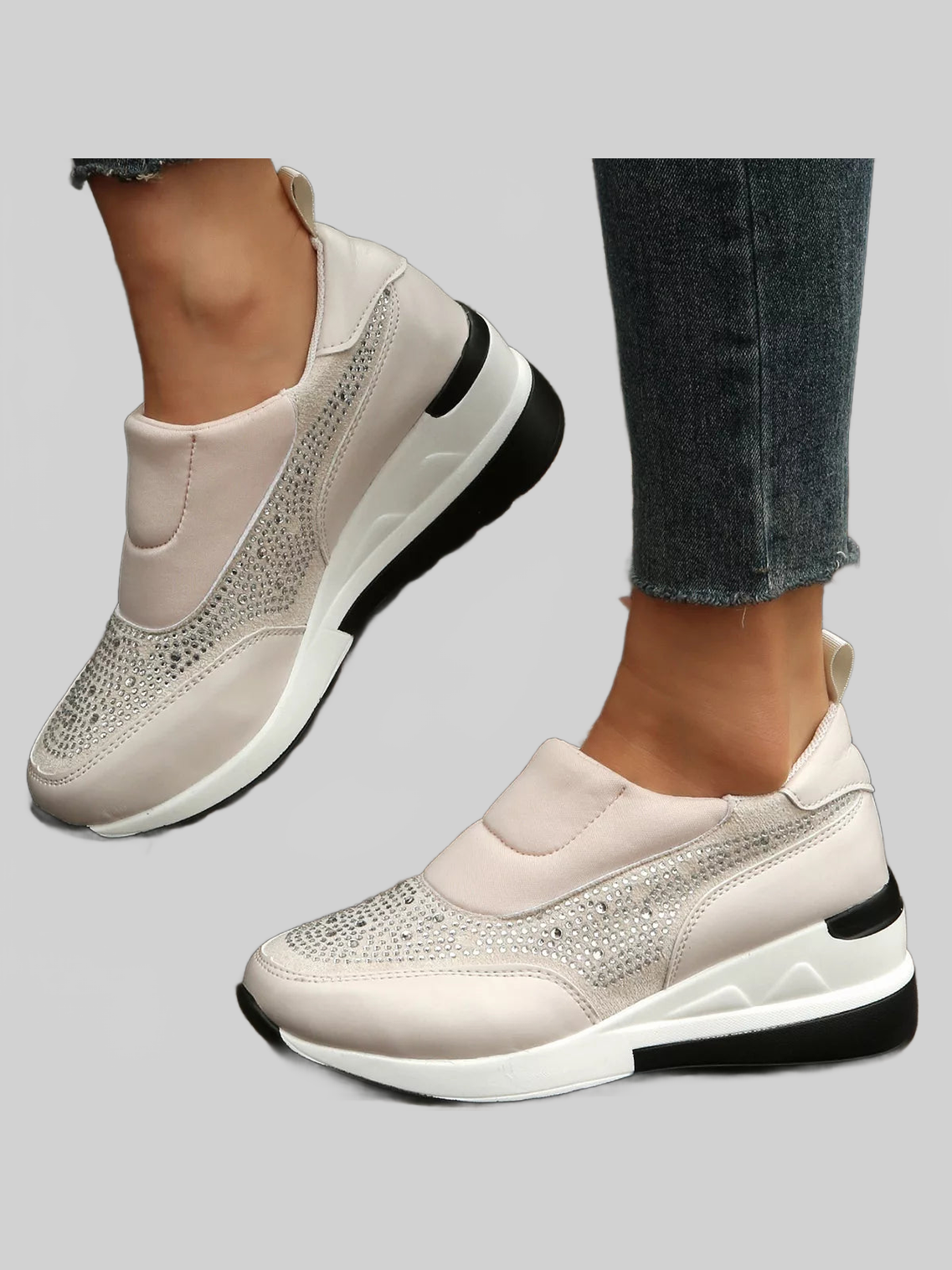 Women Rhinestone Embellished Wedge Sneakers nicholesgifts