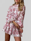 Women Printed Balloon Sleeve Tie Waist Dress nicholesgifts