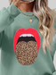 Women Leopard Lip Graphic Round Neck Sweatshirt NicholesGifts