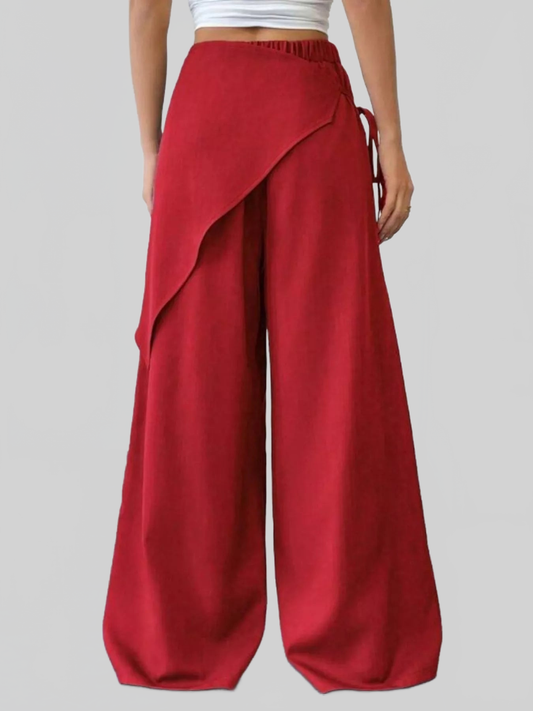 Women Wrap-Front Wide-Leg Pants nicholesgifts