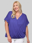 Plus Size Women Solid Purple Knit Surplice Top With Ruffle Sleeve NicholesGifts