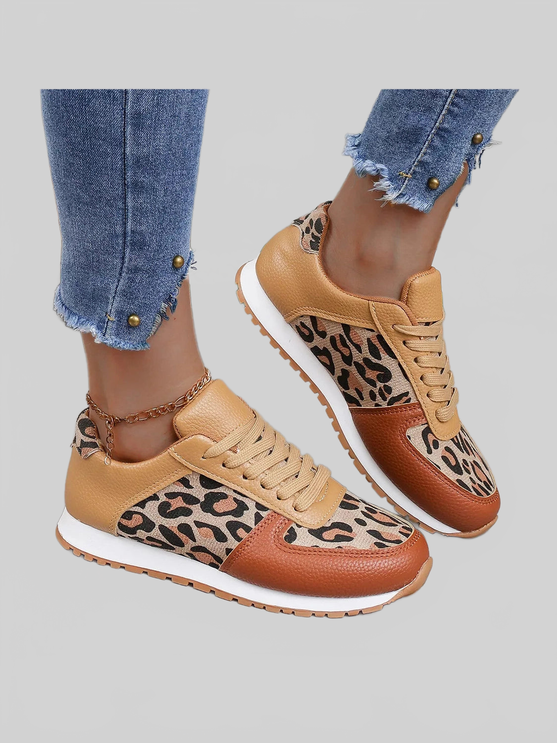 Leopard Print Casual Sneakers Trendsi