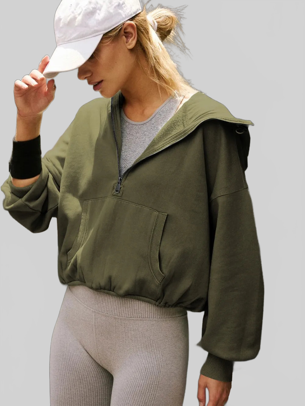 Half Zip Pocketed Dropped Shoulder Hoodie NicholesGifts