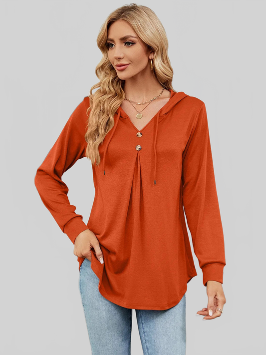 Decorative Button Drawstring Long Sleeve Hoodie NicholesGifts