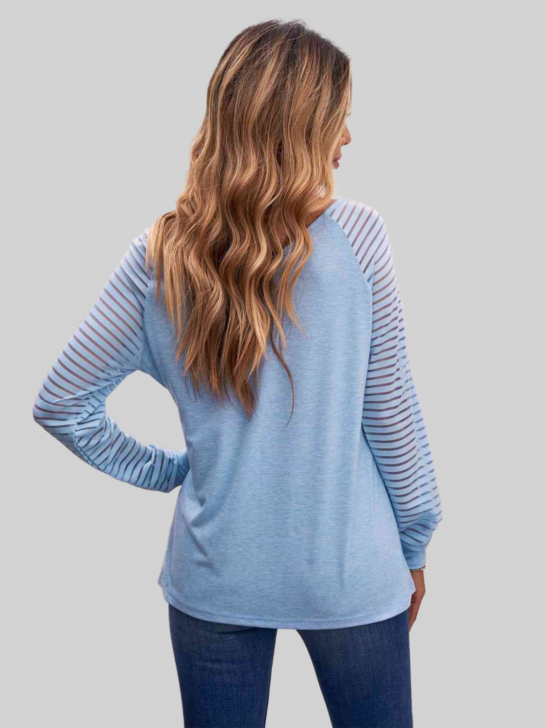 Women Sheer Striped V-Neck Top NicholesGifts