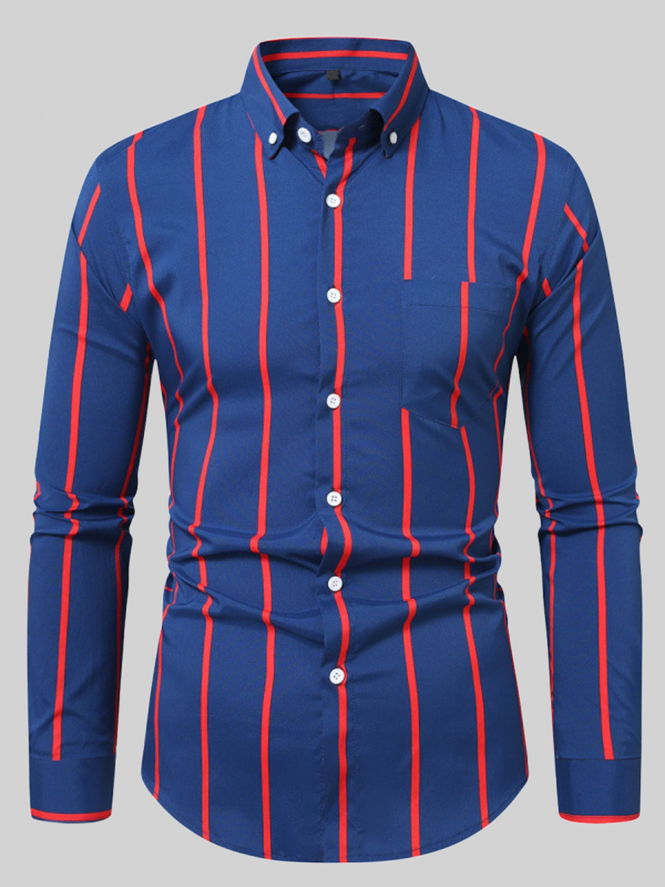 Men's Plus Size Slim Fit Striped Button Up Shirt nicholesgifts
