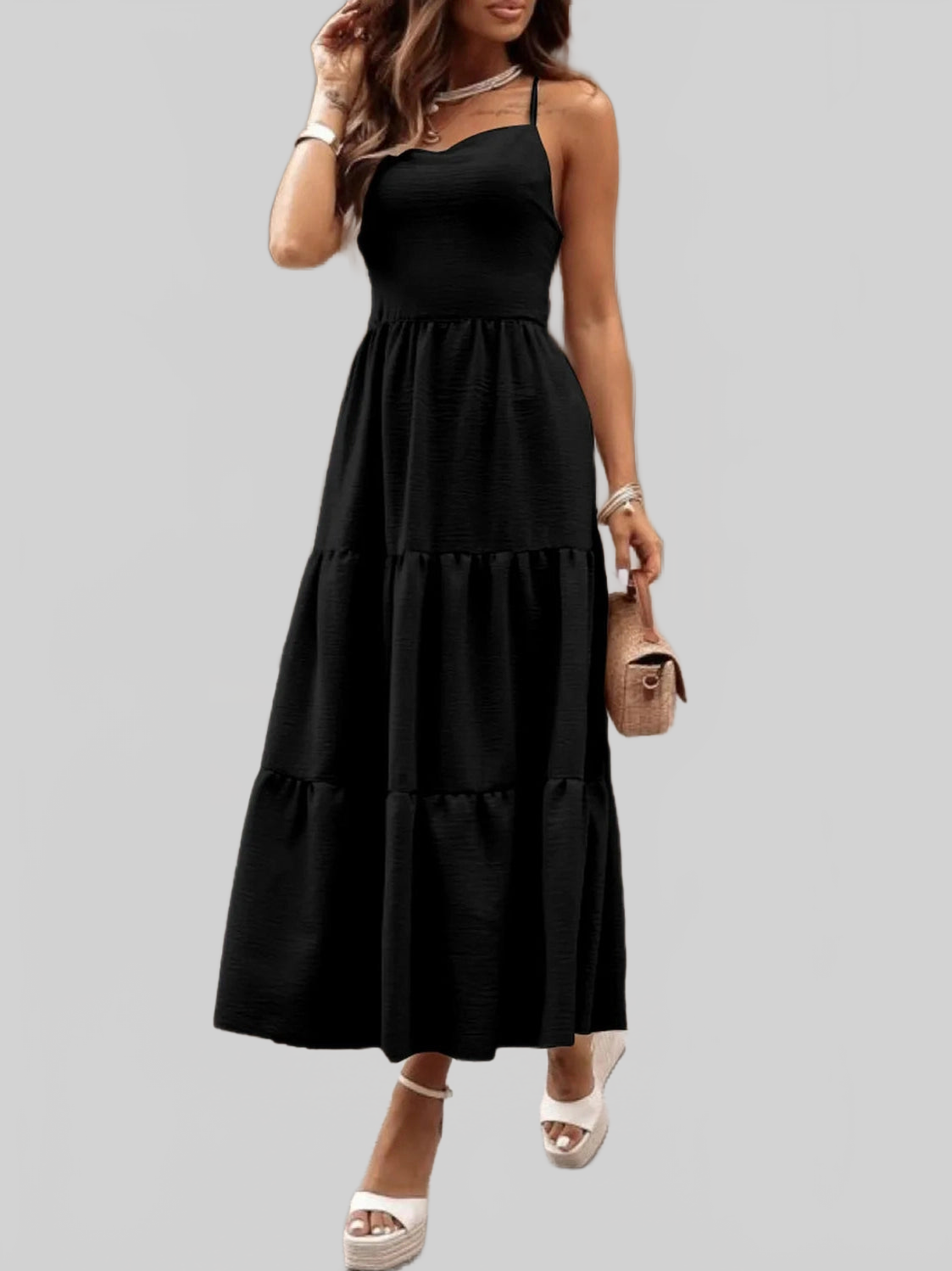 Tiered Crisscross Spaghetti Strap Dress nicholesgifts