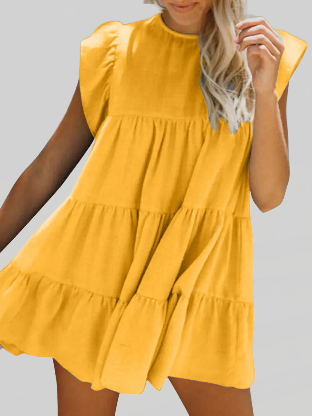 Ruched Round Neck Cap Sleeve Mini Dress nicholesgifts