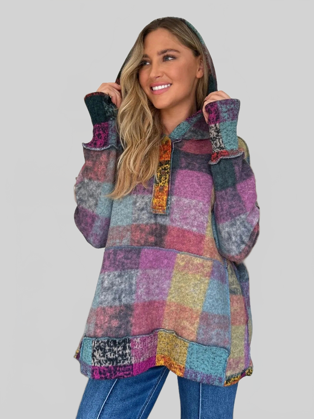 Double Take Full Size Plaid Dropped Shoulder Fleece Hoodie NicholesGifts