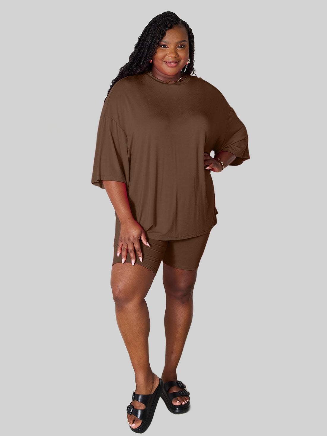 NicholesGifts Women Basic Bae Full Size Soft Rayon Three-Quarter Sleeve Top and Shorts Set nicholesgifts