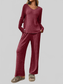 Ribbed Long Sleeve Top and Pants Lounge Set nicholesgifts