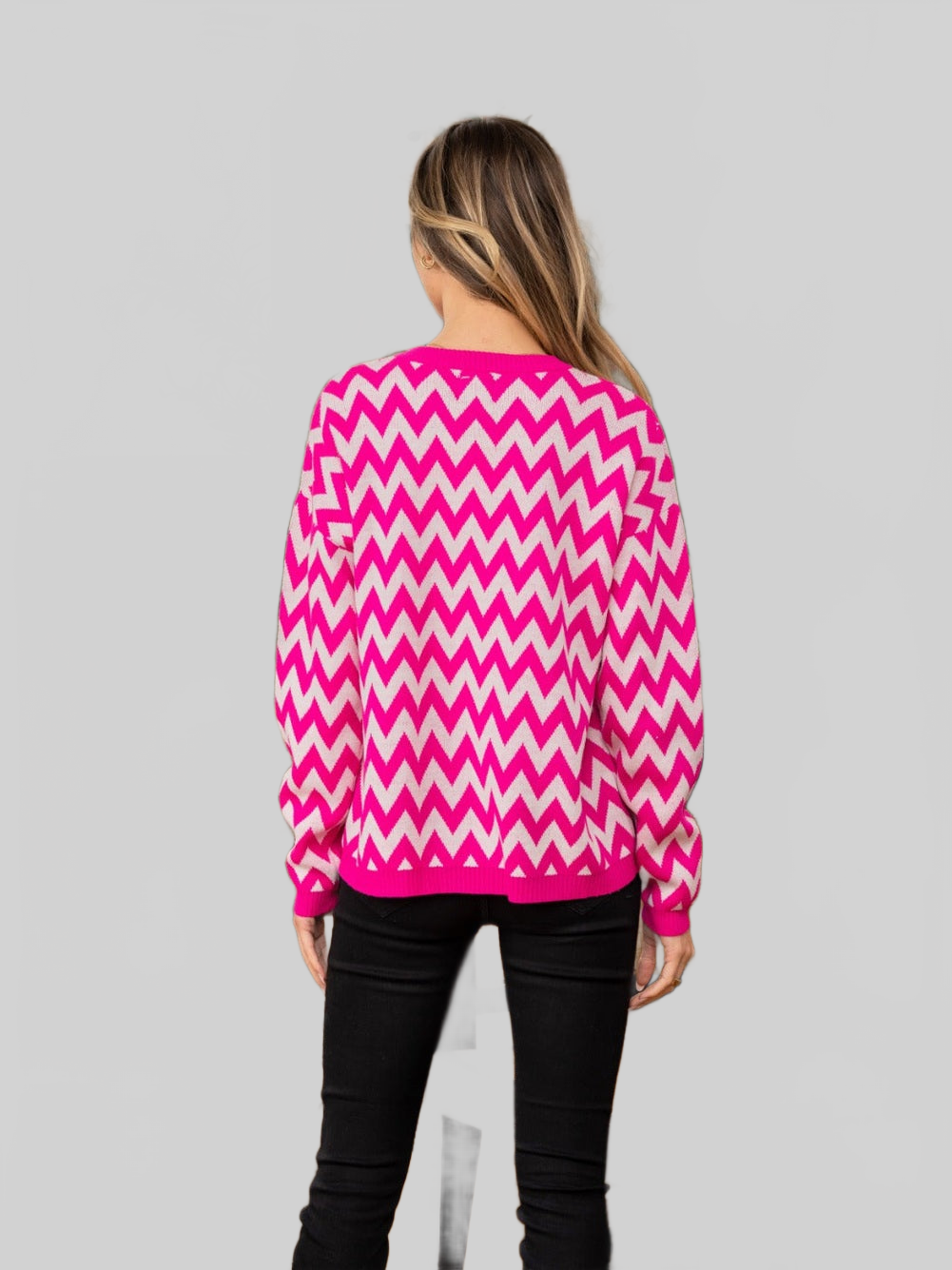 Women Full Size Wave Stripe Contrast Long Sleeve Sweater nicholesgifts