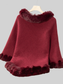 Women Fuzzy Trim Texture Three-Quarter Sleeve Poncho nicholesgifts