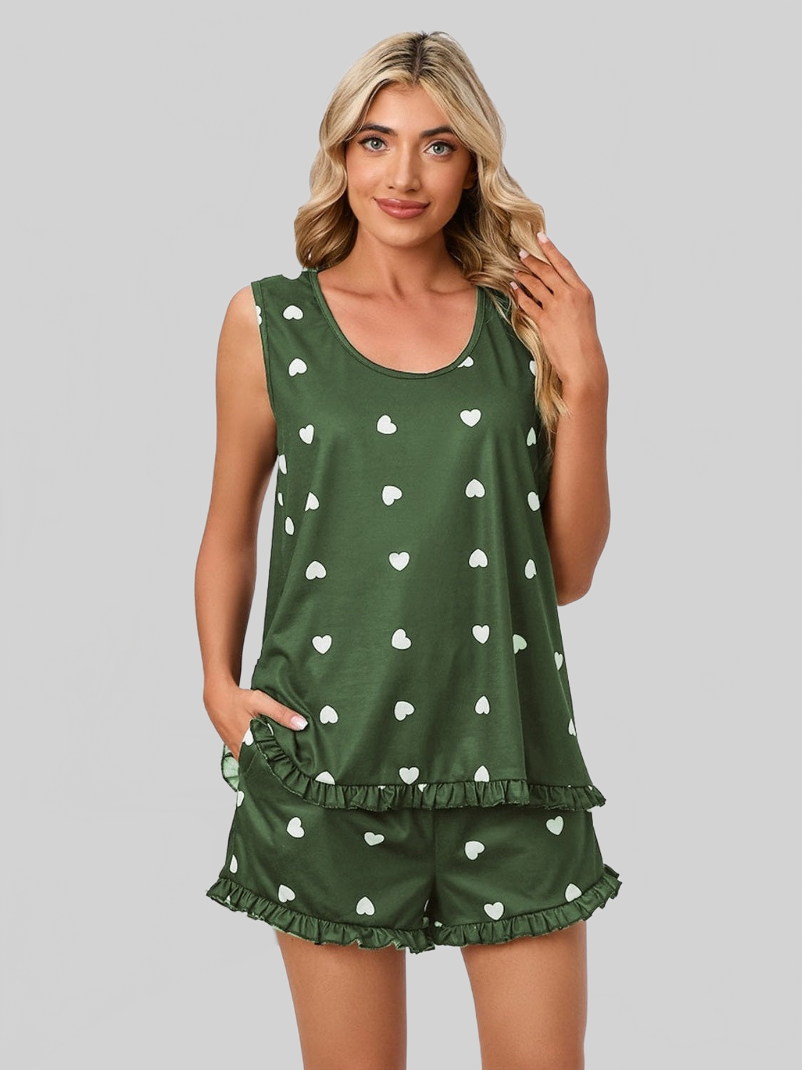 Heart Scoop Neck Tank and Shorts Lounge Set nicholesgifts