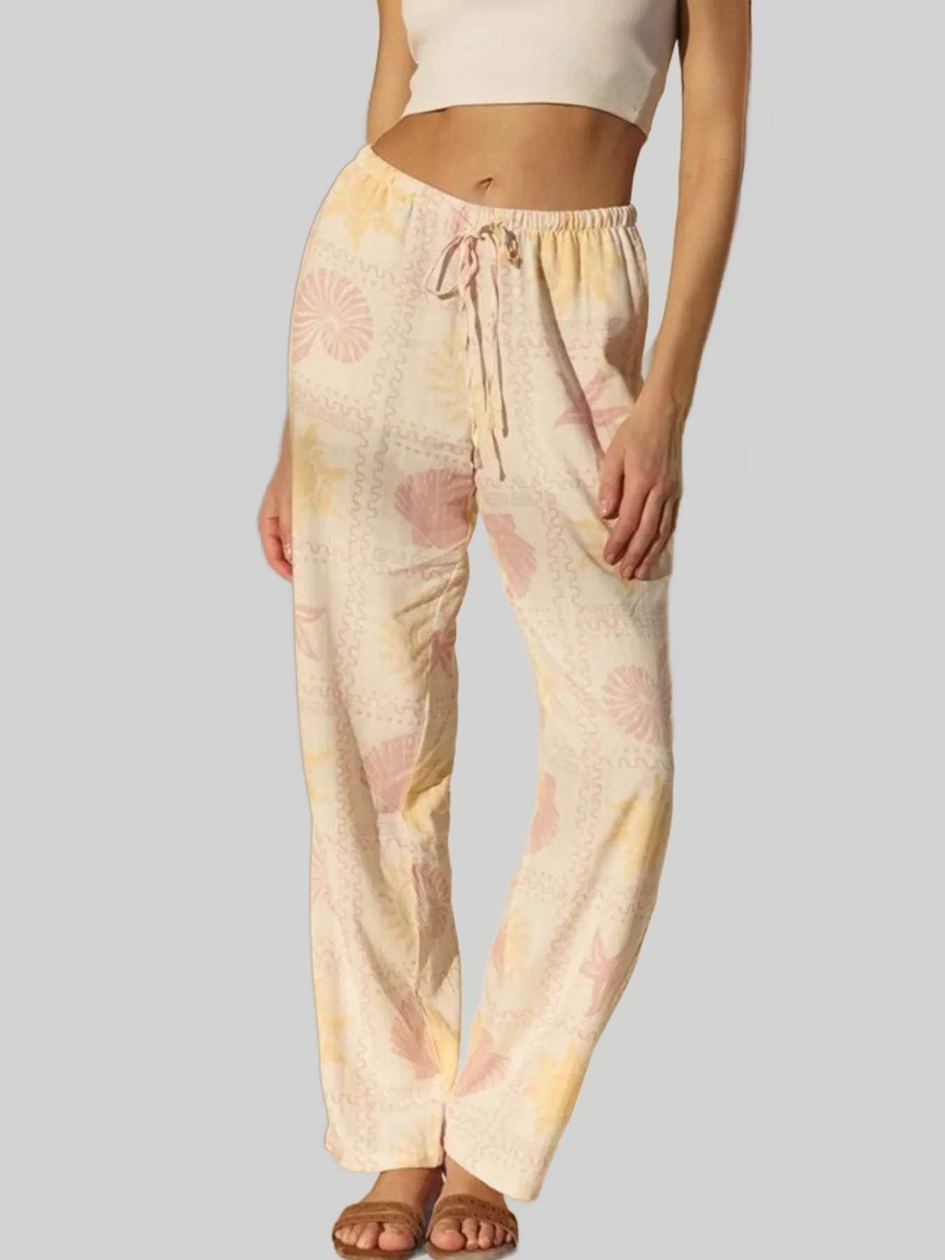 Women Printed Drawstring Straight Pants nicholesgifts
