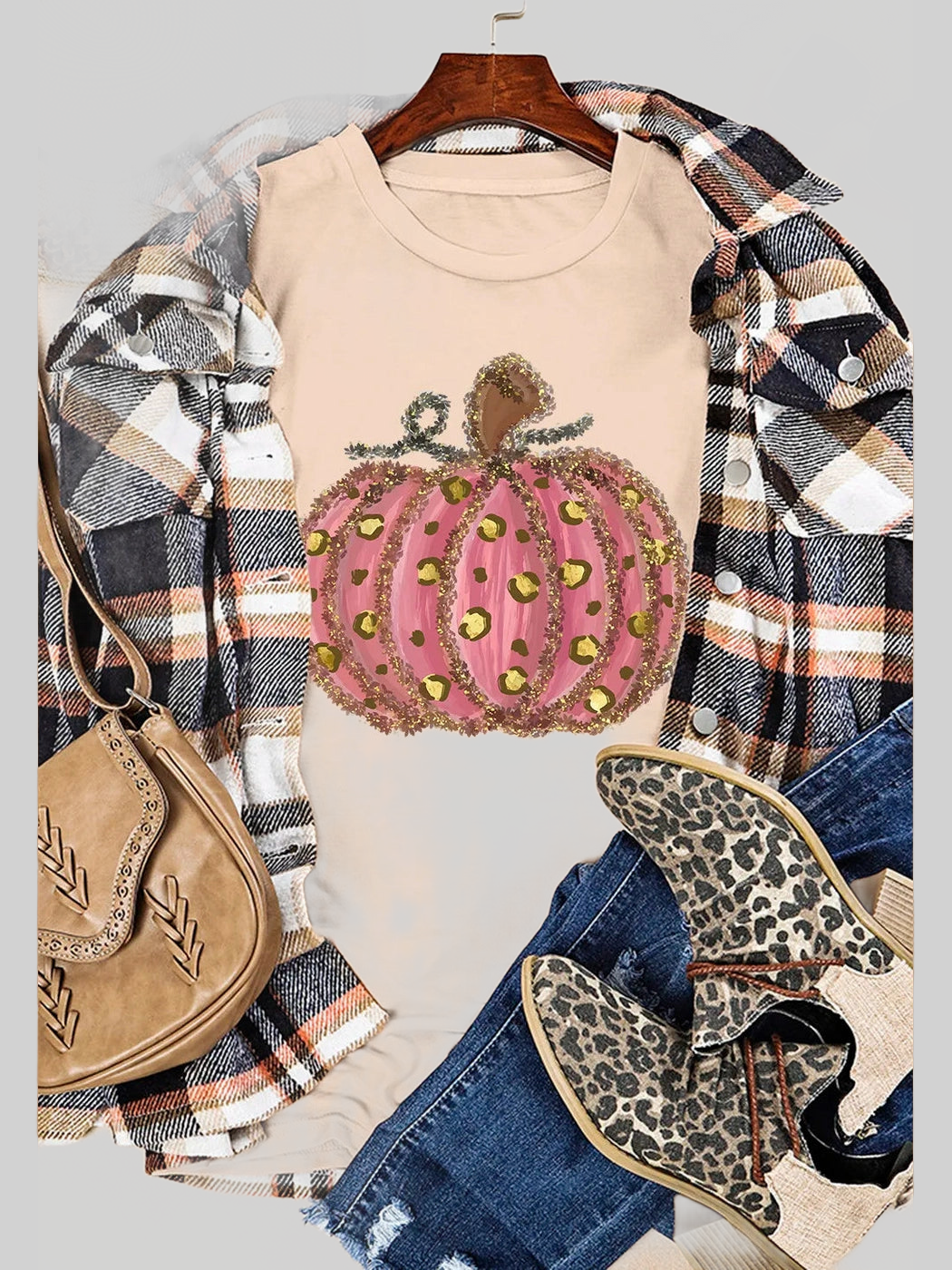 Pumpkin Round Neck Short Sleeve T-Shirt nicholesgifts