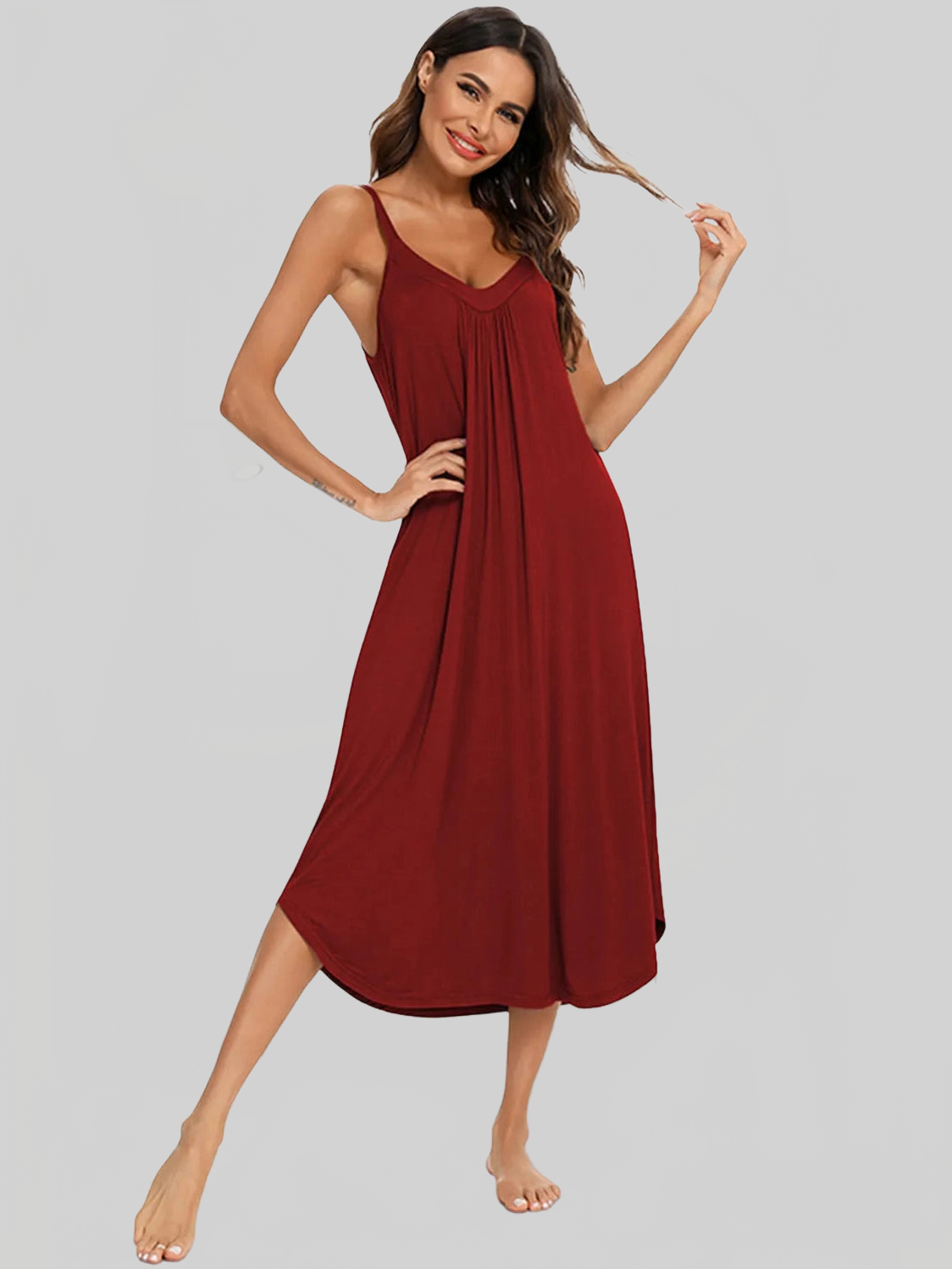 V-Neck Midi Lounge Dress nicholesgifts