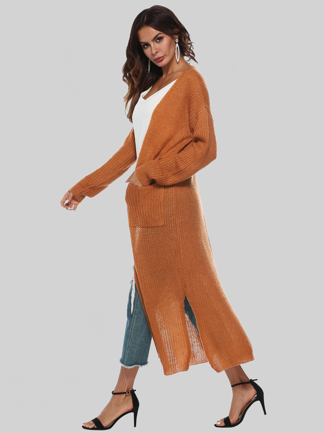Long Sleeve Open Front Buttoned Cardigan nicholesgifts