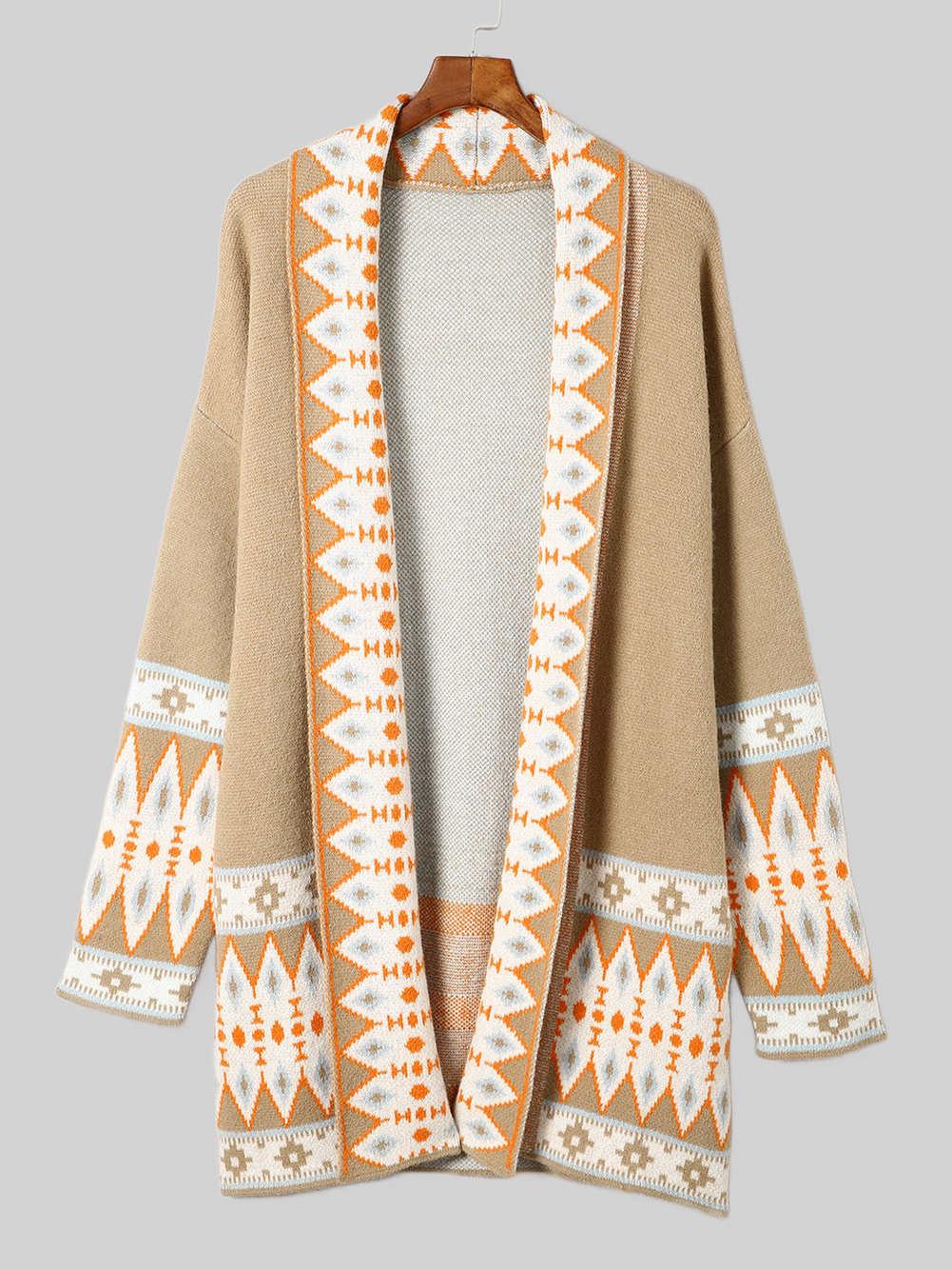 Women Geometric Open Front Long Sleeve Cardigan Sweater nicholesgifts