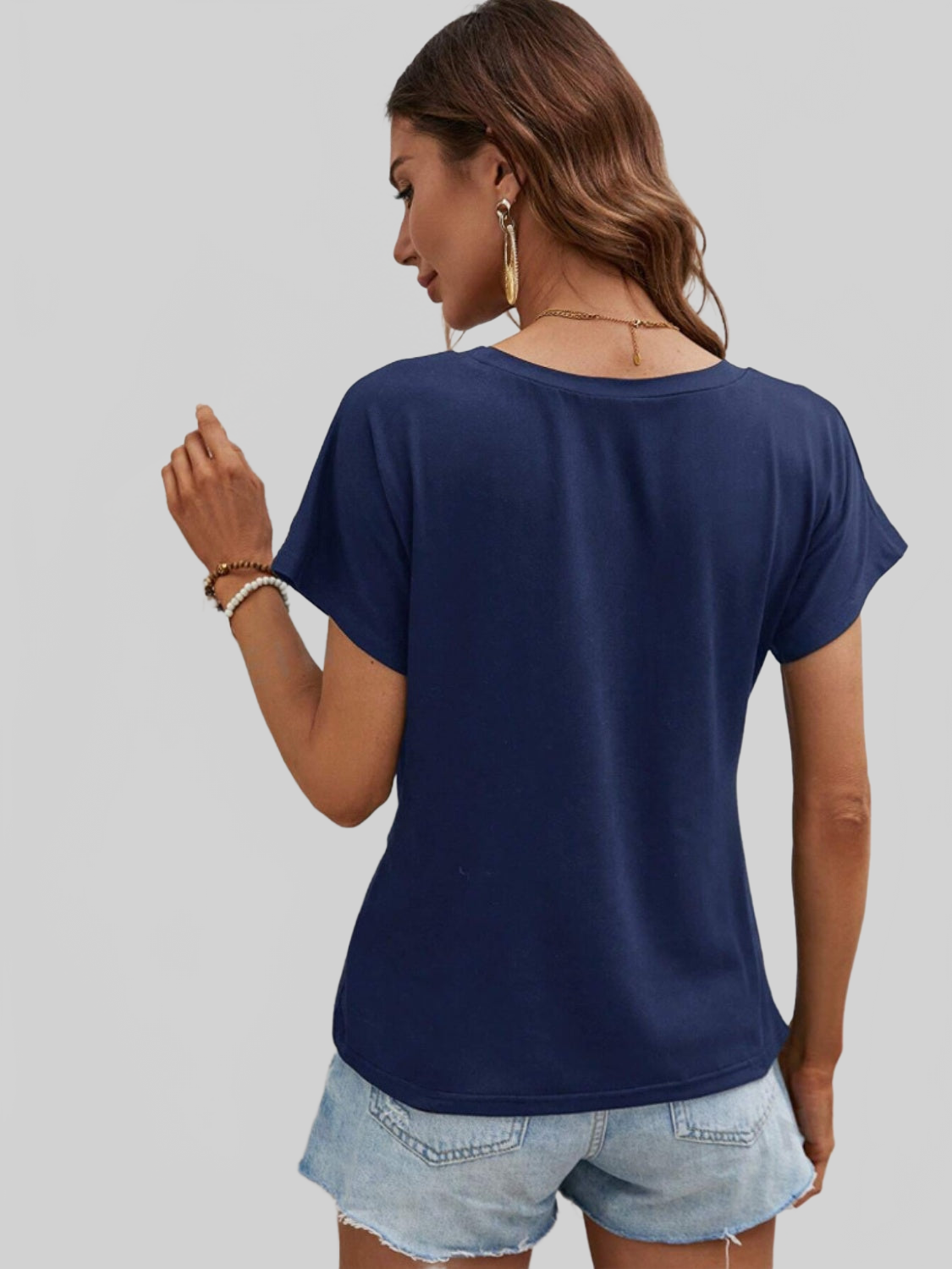 Women Asymmetric Hem Round Neck Short Sleeve T-Shirt nicholesgifts