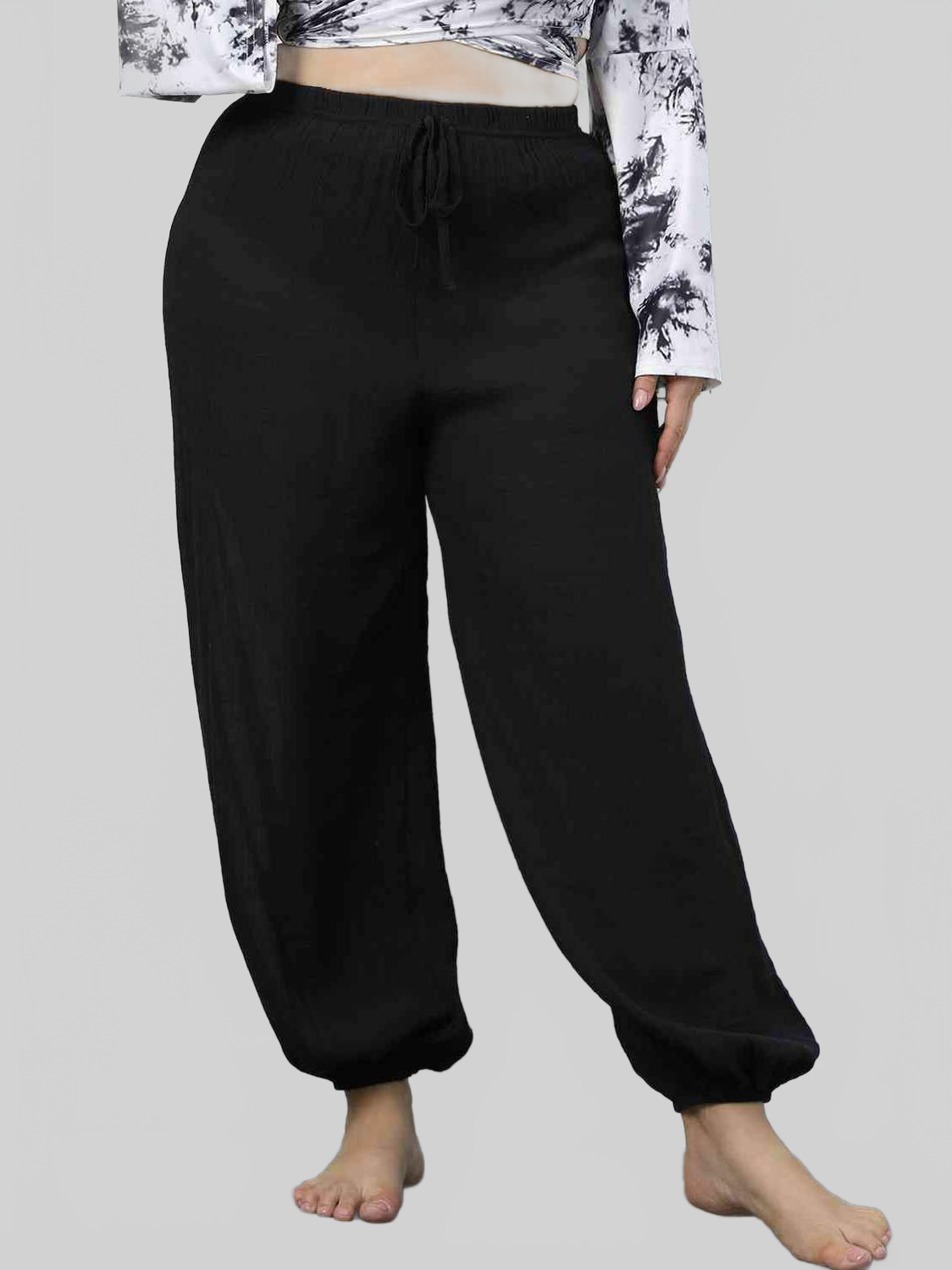 NicholesGifts Plus Size Women Black Drawstring Jogger Pants NicholesGifts