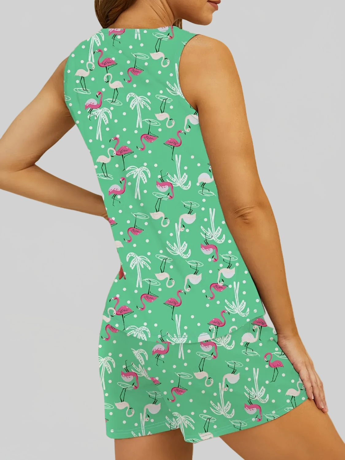 Printed Round Neck Top and Shorts Lounge Set nicholesgifts