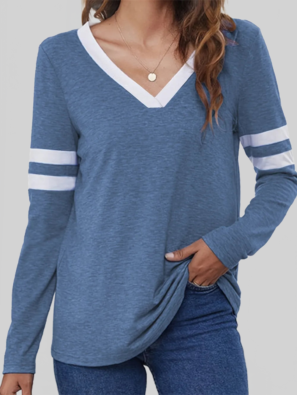 Heathered V-Neck Long Sleeve T-Shirt NicholesGifts