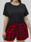 Plus Size Round Neck Tee Shirt and Plaid Shorts Lounge Set nicholesgifts