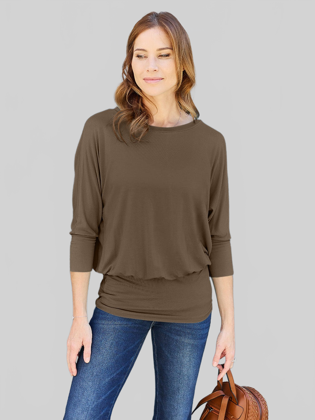 Women Basic Bae Full Size Round Neck Batwing Sleeve Blouse NicholesGifts