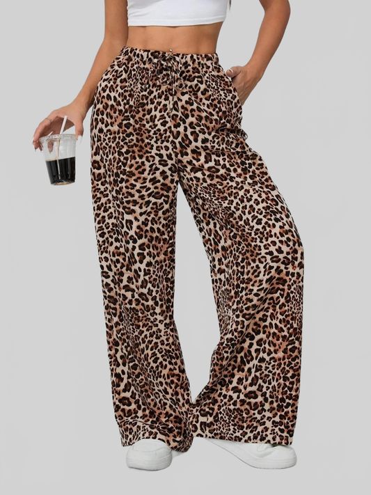 Women Leopard Print Wide Leg Pants nicholesgifts