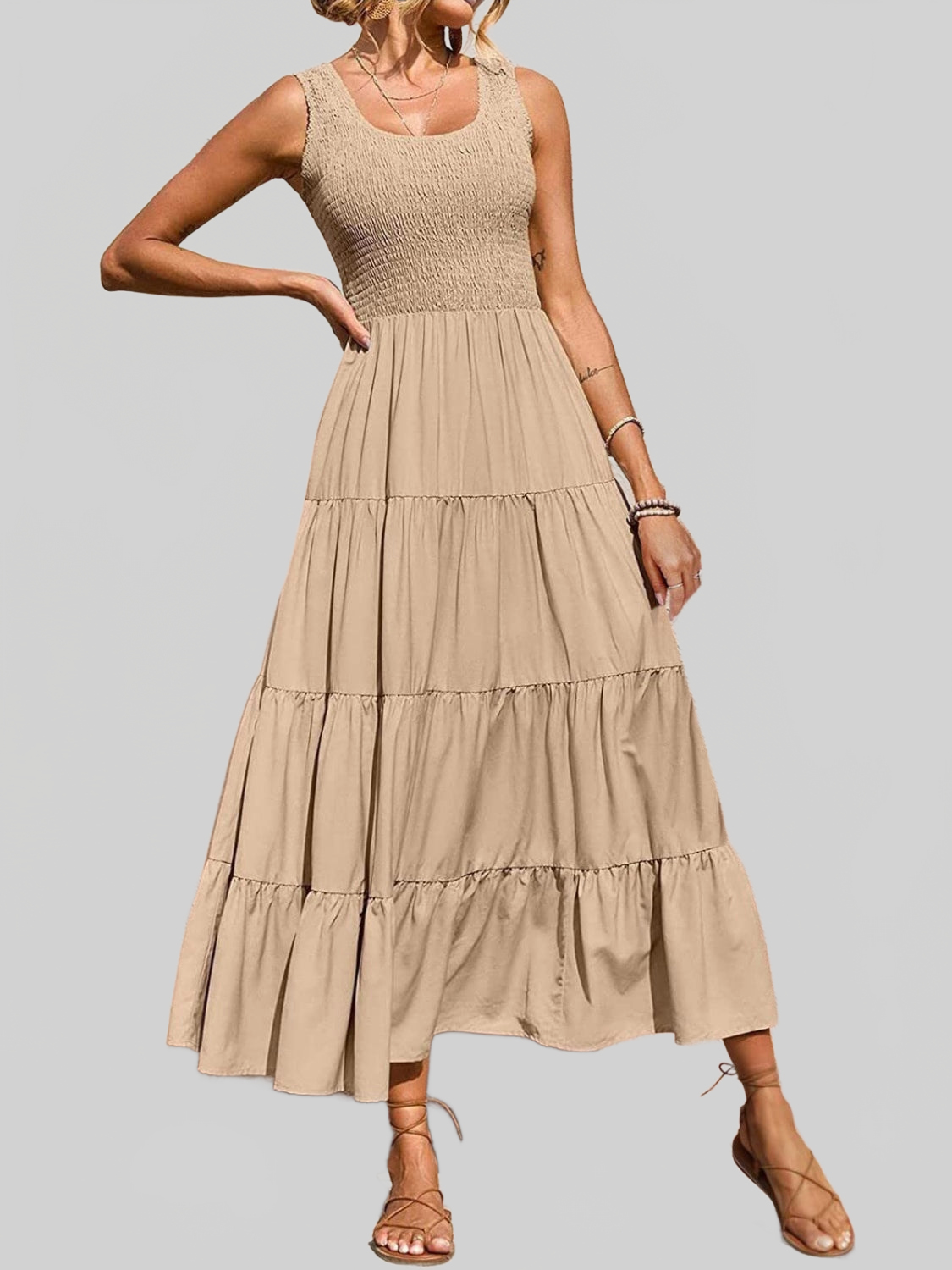 Women Tiered Smocked Wide Strap Summer Dress nicholesgifts