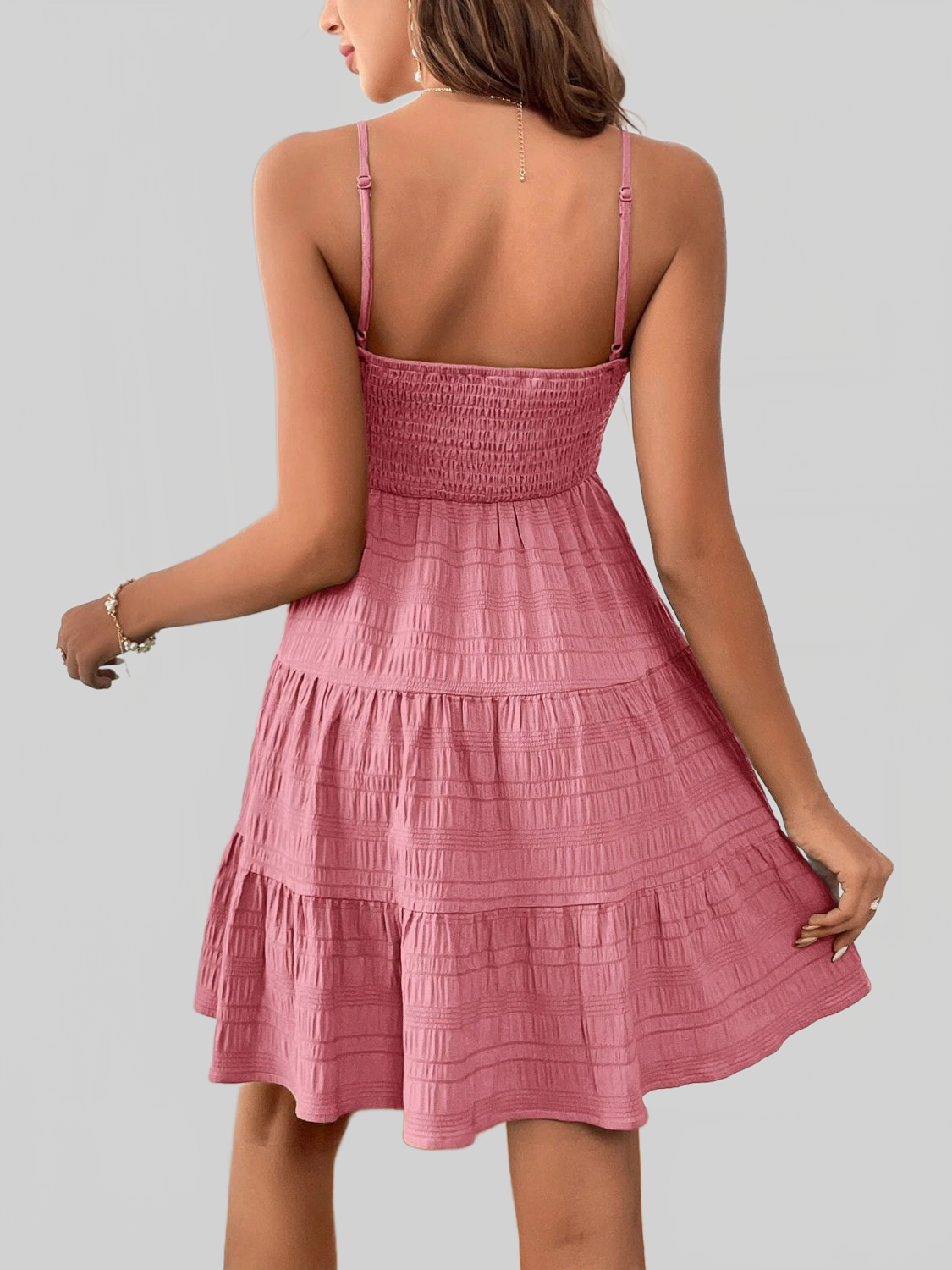 Women Smocked Tiered Sleeveless Mini Summer Dress nicholesgifts
