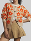 Women Flower Button Up Long Sleeve Cardigan Sweaters nicholesgifts