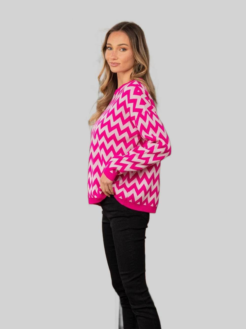Women Full Size Wave Stripe Contrast Long Sleeve Sweater nicholesgifts