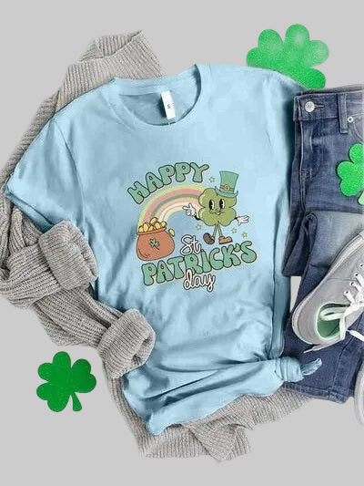 Happy St Patrick's Day Women Round Neck Short Sleeve T-Shirt NicholesGifts
