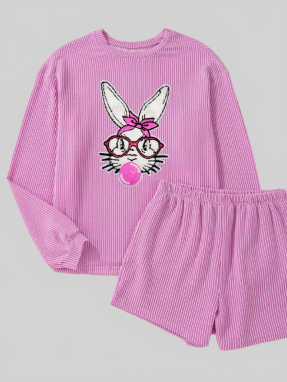 Bubble Gum Rabbit Sequin Corded Rib Top and Shorts Set nicholesgifts
