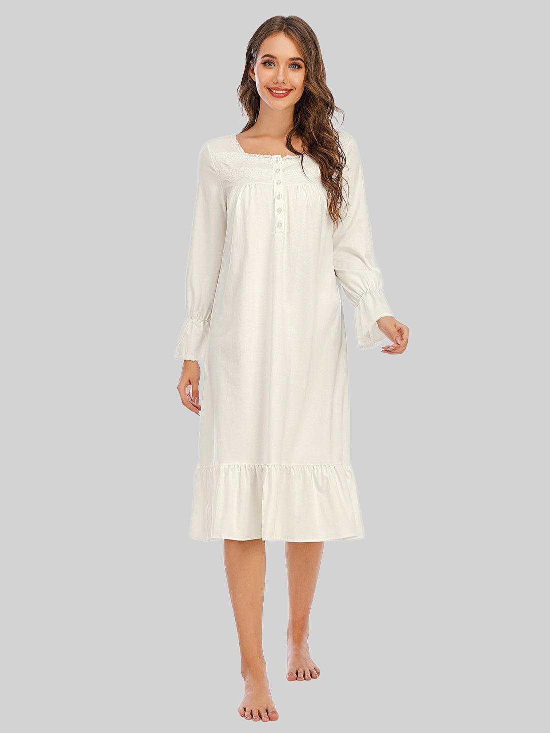 Flounce Sleeve Ruffle Hem Night Dress nicholesgifts