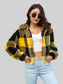 Women Plaid Dropped Shoulder Buttoned Jacket nicholesgifts