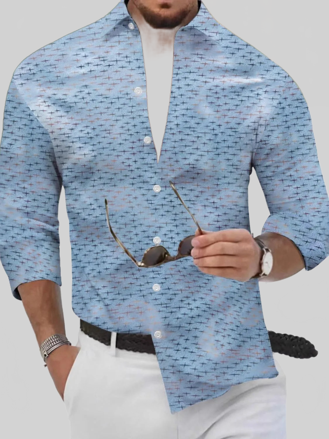 Men's Full Size Collared Neck Long Sleeve Shirt Plus Size nicholesgifts