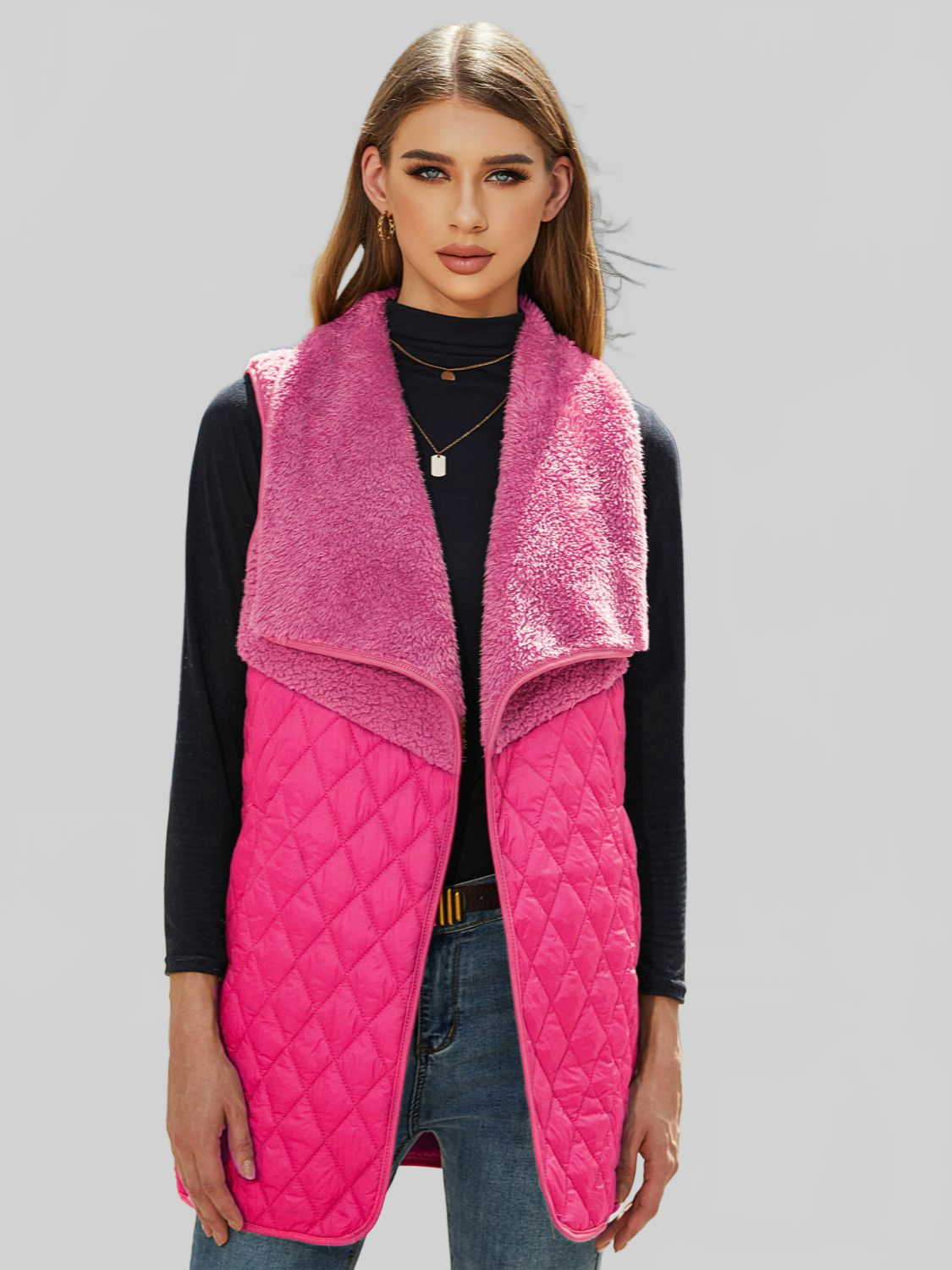 Women Open Front Collared Vest nicholesgifts