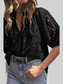 Women Eyelet Button Up Half Sleeve Blouse nicholesgifts