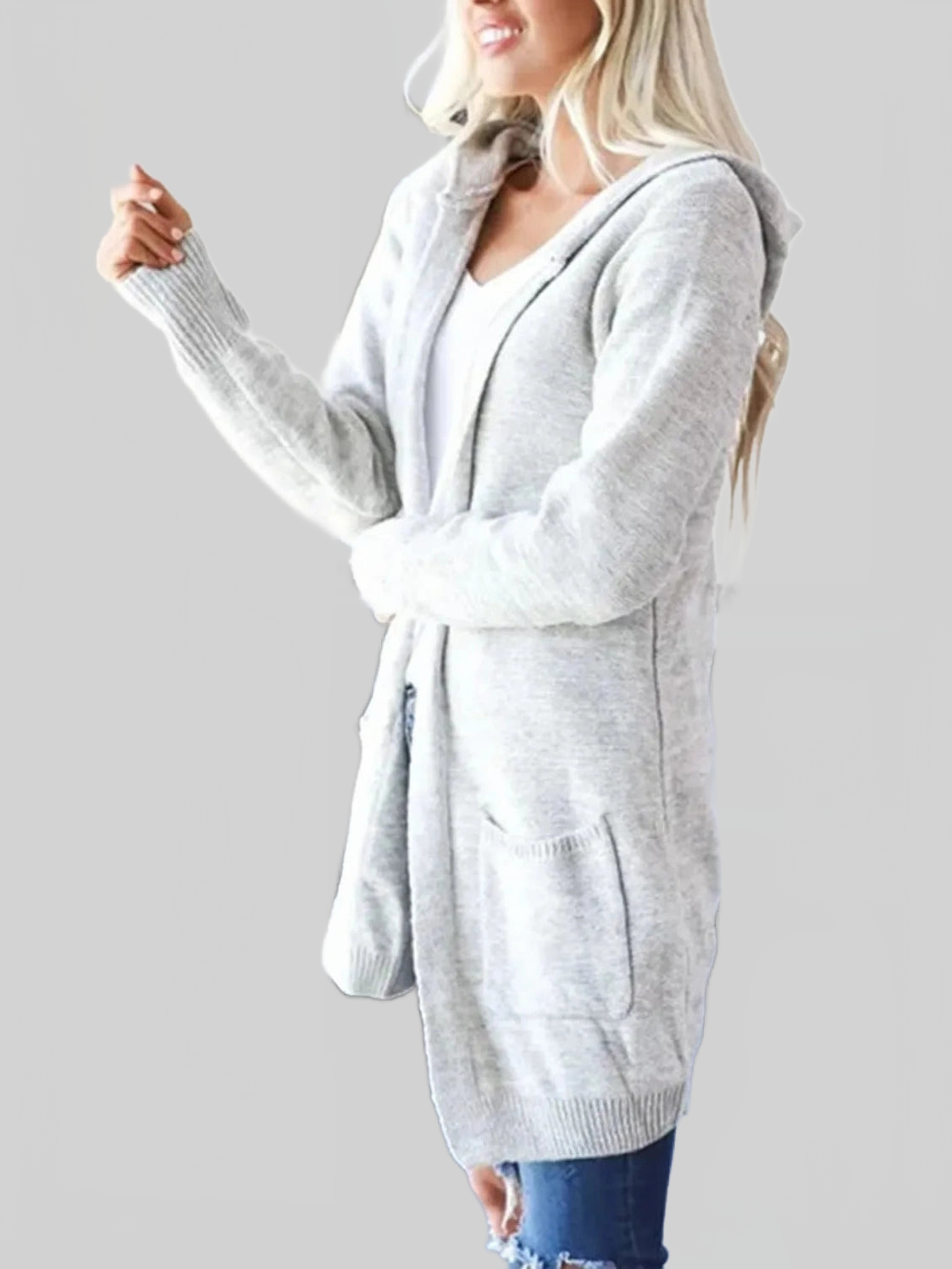 Women Heathered Open Front Cardigan with Pockets nicholesgifts
