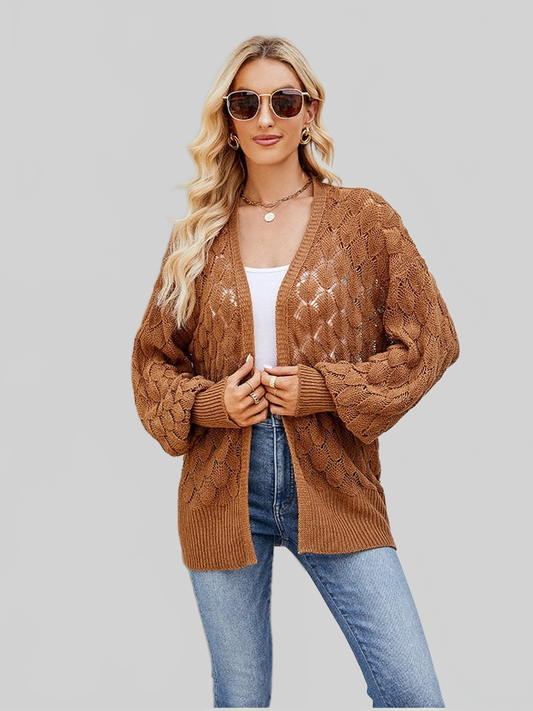 NicholesGifts Women Openwork Open Front Lantern Sleeve Cardigan NicholesGifts