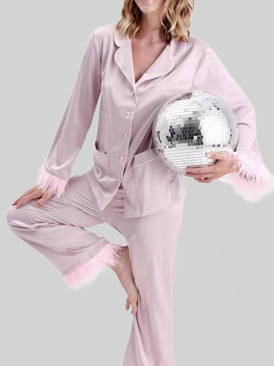 Silky Button Up Top and Pants Lounge Set nicholesgifts