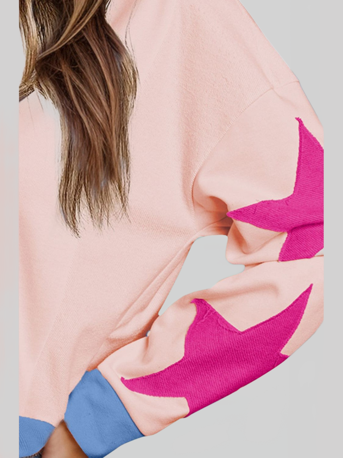 Women Star Contrast Round Neck Long Sleeve Sweatshirt nicholesgifts