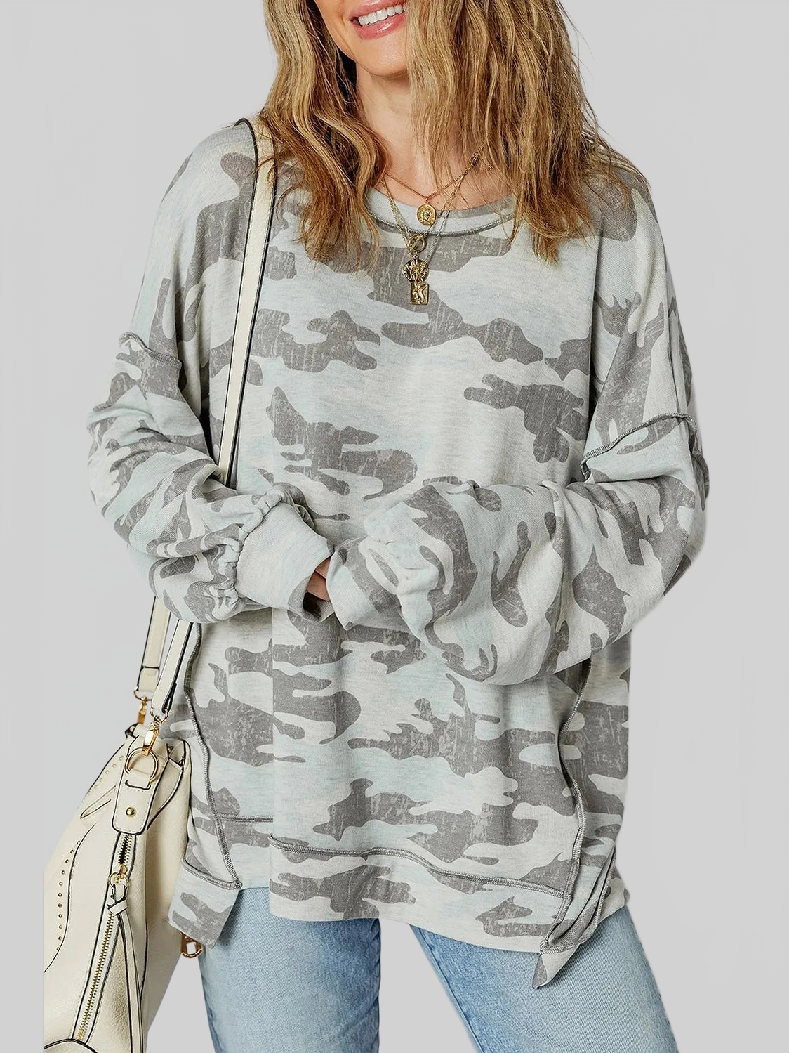Women Camouflage Long Sleeve Sweatshirt nicholesgifts