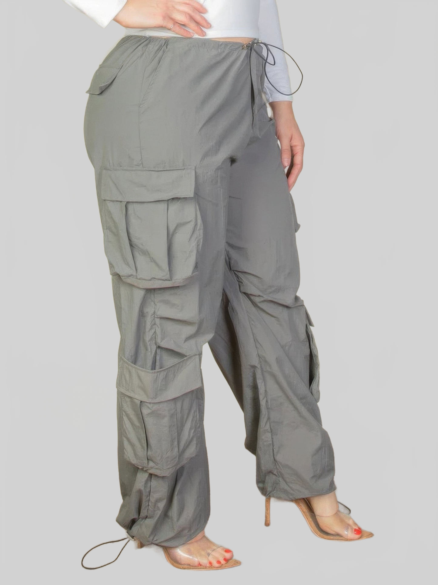 Plus Size Women Flap Pockets Drawstring Ruched Parachute Pants NicholesGifts