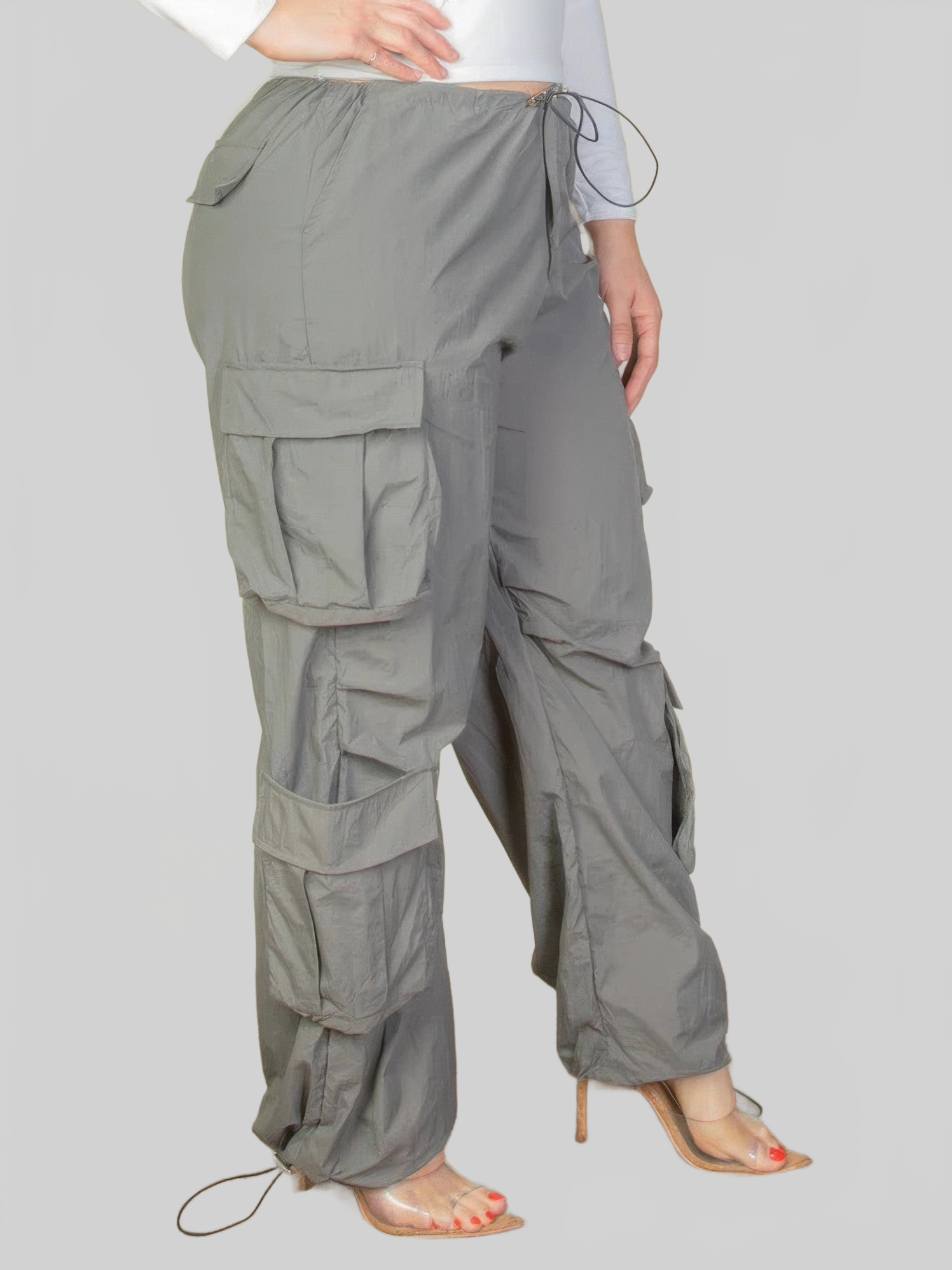 Plus Size Women Flap Pockets Drawstring Ruched Parachute Pants NicholesGifts