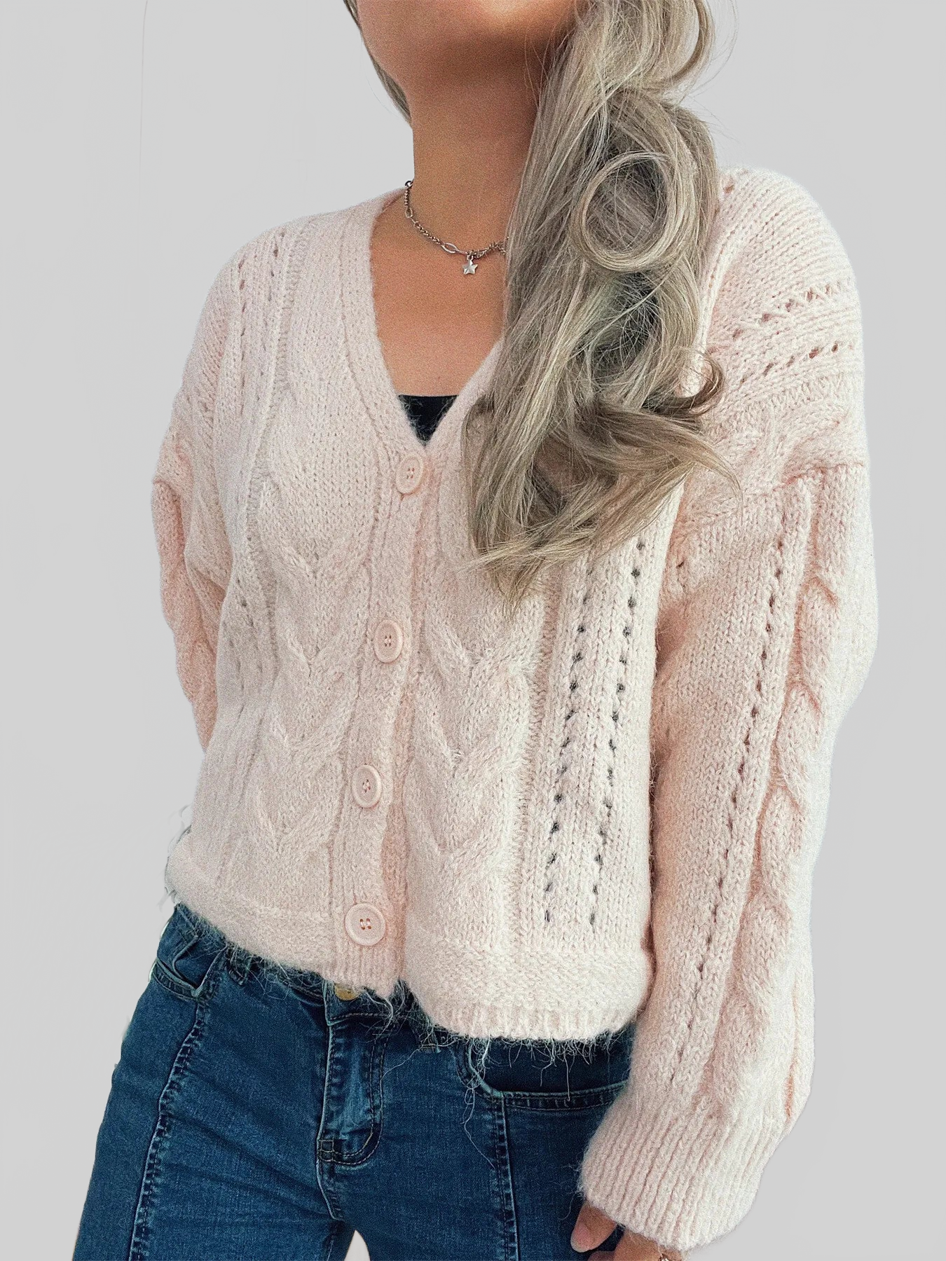 Cable Knit Button-Up Cardigan nicholesgifts