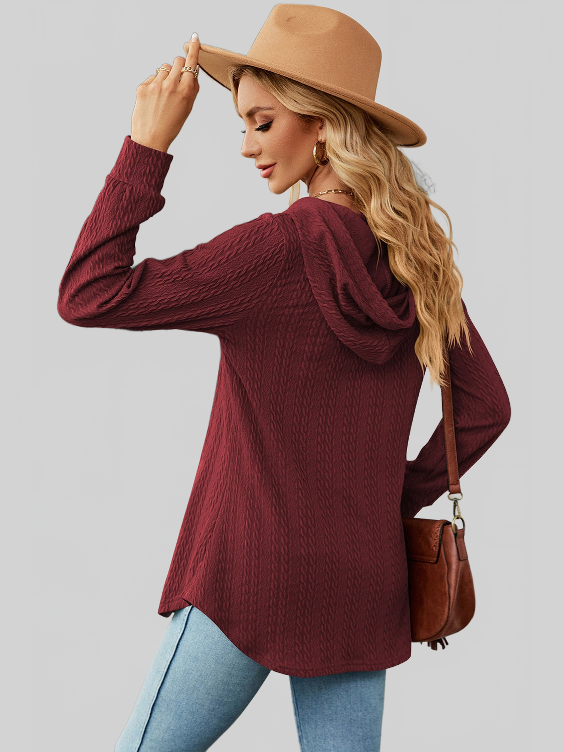 Women Decorative Button Drawstring Long Sleeve Hoodie nicholesgifts